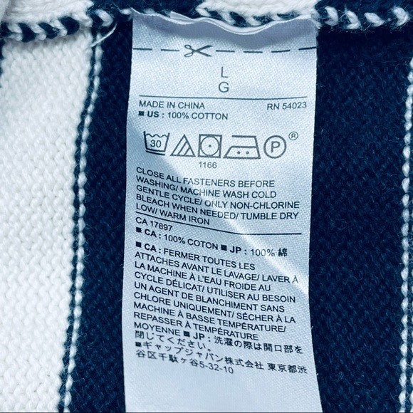 Banana Republic Ivory & Navy Stripe Nautical Lace Up Front Pullover Sweater L - Picture 9 of 9